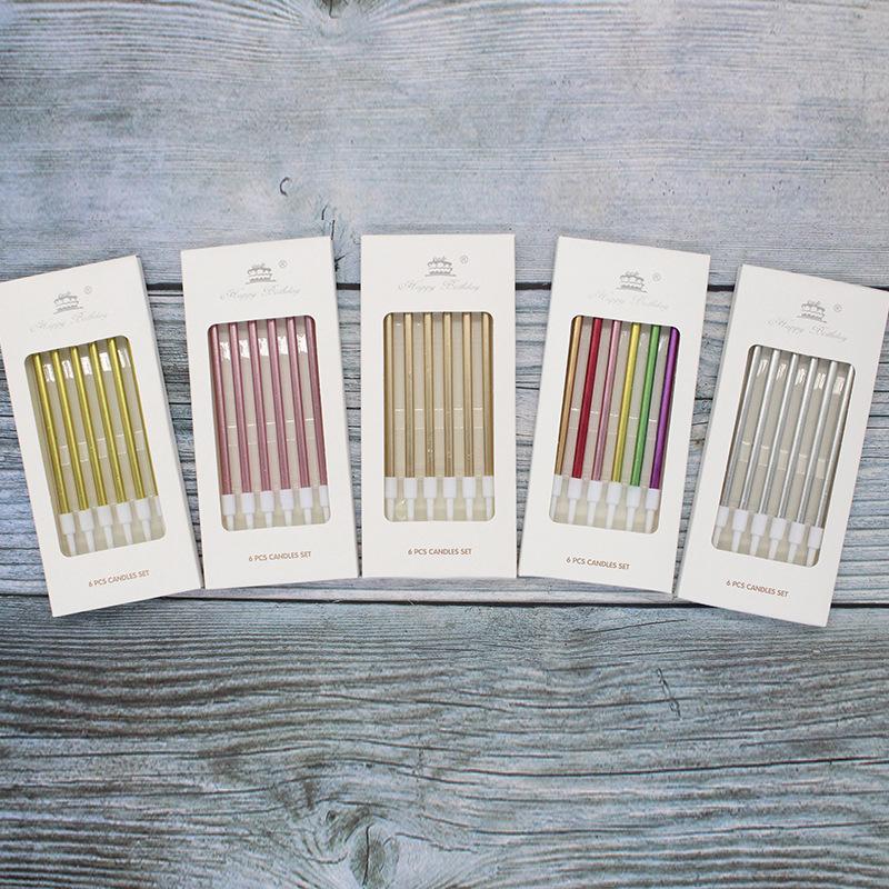 Cake Candles Electroplated Gold Silver Metal Texture Long Pole Retro Pencil Birthday Party Colorful Candles