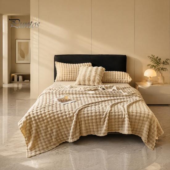 Comfortable Couch Throw Soft Plush Blanket, 3D Bubble Rabbit Fur Texture Thickened Thermal Throw, Double-Sided Milk Velvet Warm Blanket for