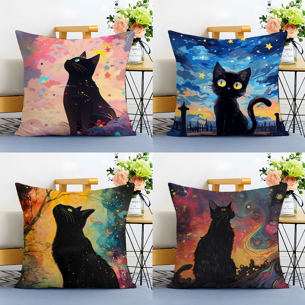 Fashion Casual Starry Sky Art cats Cozy Cushion Cover Linen Pillowcase Soft  for Sofa Bed Home Room Decor