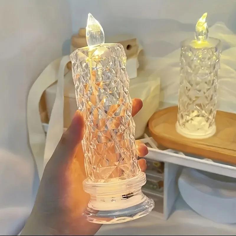 Led Candle Light Rose Pattern Projection Simulation Flameless Candle Lamp For Home Birthday Wedding Party Decoration