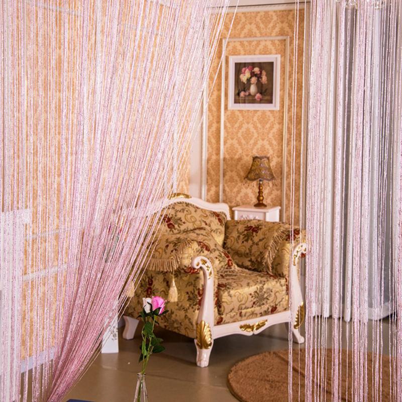 100x200cm Romantic Decoration Curtains Shiny Silvery Line String Tassel Sheer Curtain for Home Living Room Bedroom,1PC
