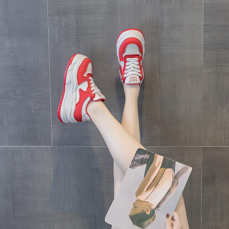 5587 little white shoes women's spring new thick-soled cowhide lace-up board shoes sports versatile break