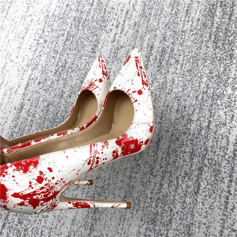 Fashion Art Graffiti Print Female Sexy Stiletto High Heel 10/12Cm Patchwork Ladies Party Pointed Toe Pumps Shoes Color Plus Size 34-46