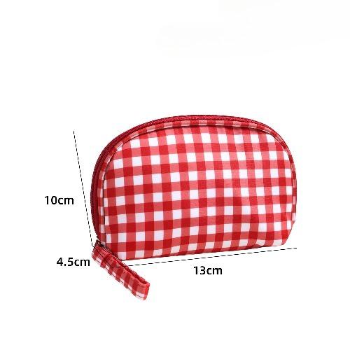 Cute Red Purple Plaid Handbag for Women, Portable Travel Makeup Pouch, Small Large Toiletry Cosmetic Bag with Zipper