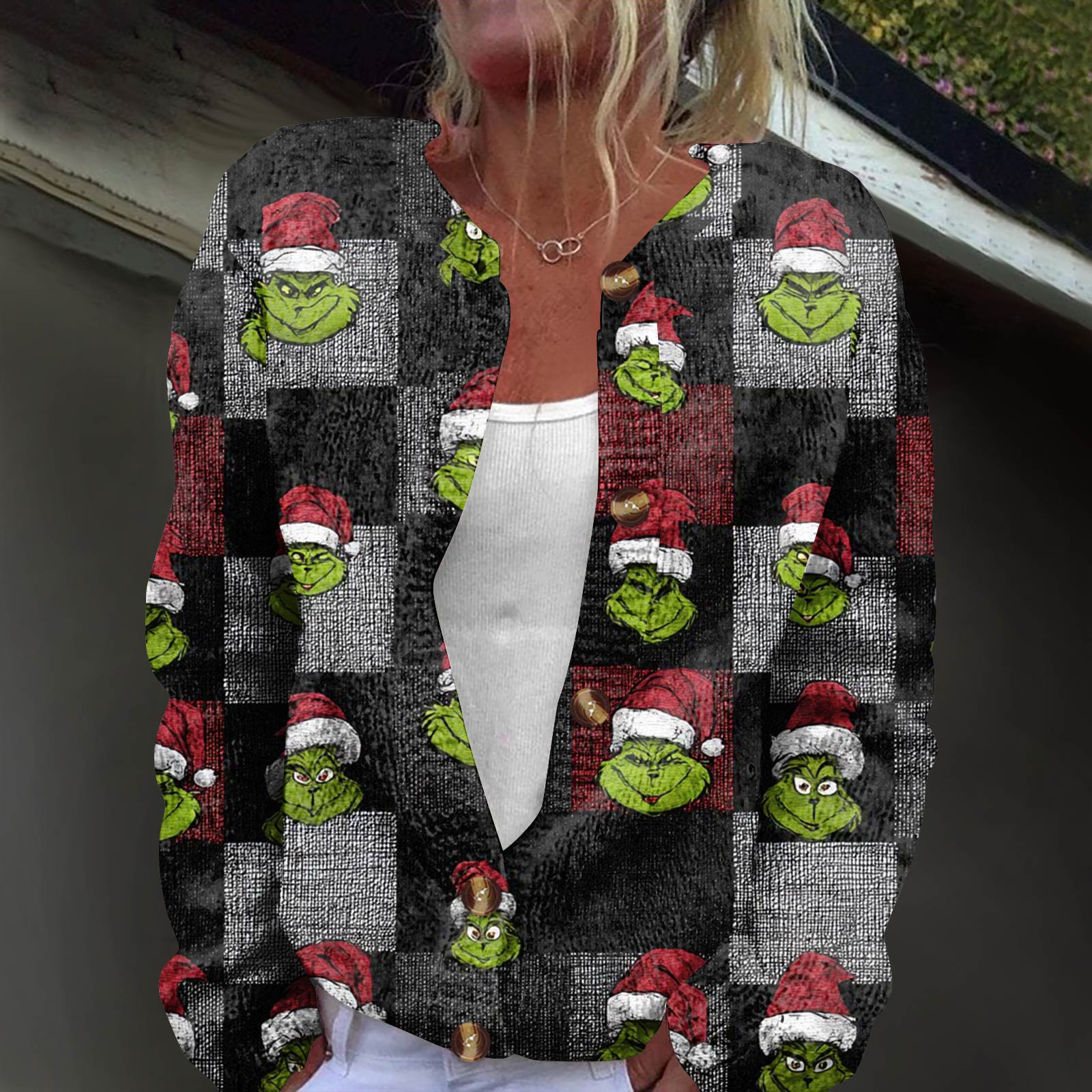 

Women s Fashion Printed Long Sleeve Knitted Cardigan Button Down Jacket M чорний