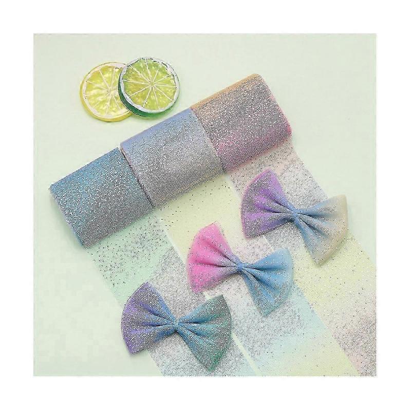 12cmx5 Yards Gradient Rainbow Tulle Roll Silver Dot Tulle Mesh DIY Children's Handmade Jewelry Hair Bow Accessories