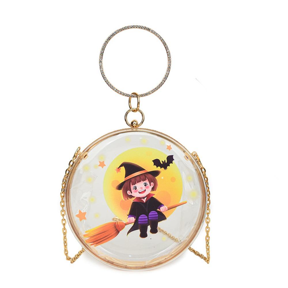 Zinc Zinc Alloy Halloween Round Handbag Printed PVC Transparent Pouch Storage Bag Doll Hanging Pouch  Figure