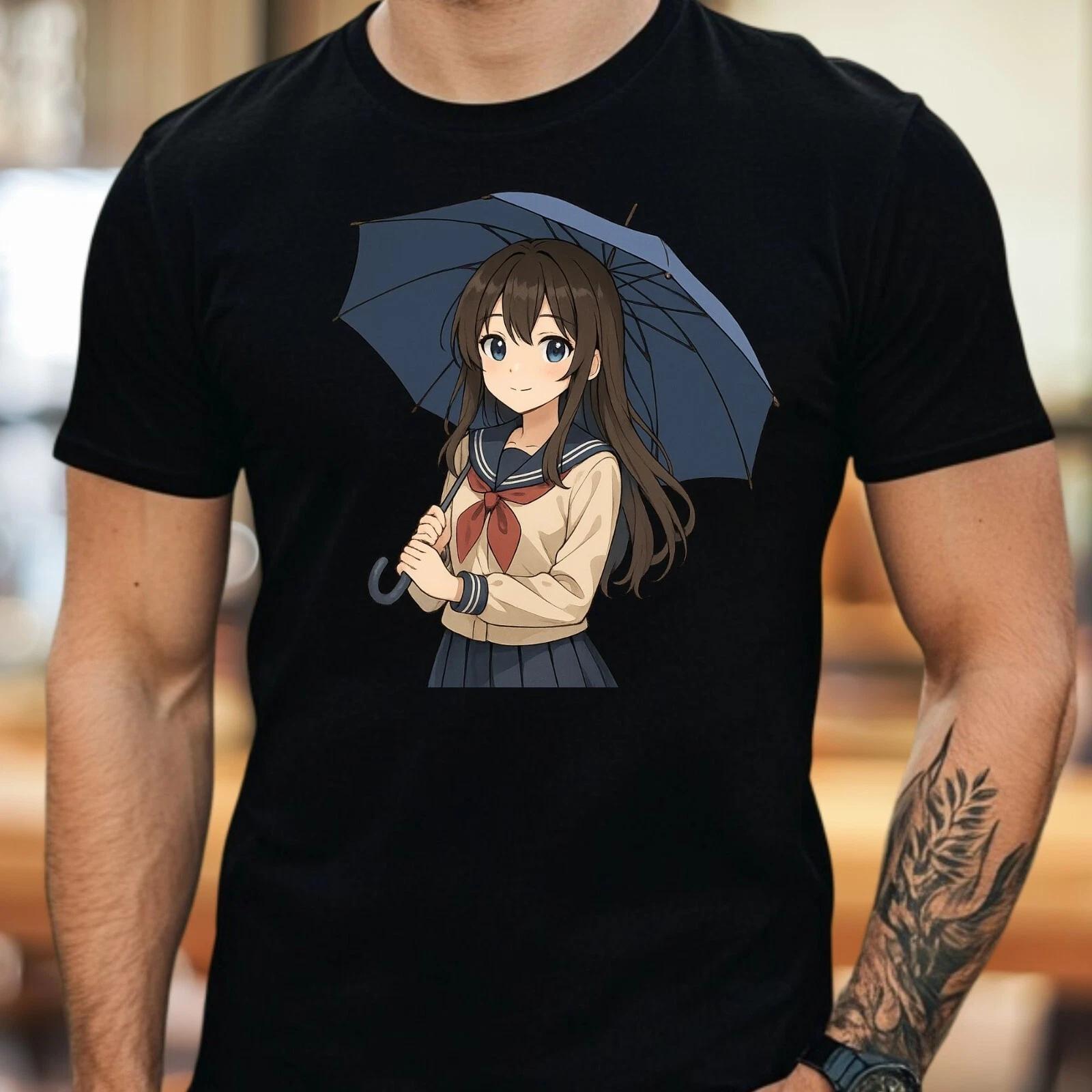 T-Shirt Herren Anime Regenschirm Mädchen Motiv Baumwolle Größe S bis 5XL XS