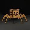 Halloween Lighted Pumpkin Lantern LED Wooden Spider Pumpkin Lamp with Spooky Face for Halloween Party Home Yard Decor