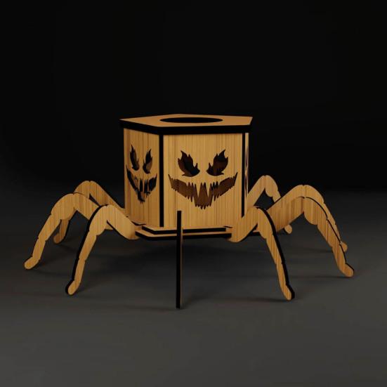 Halloween Lighted Pumpkin Lantern LED Wooden Spider Pumpkin Lamp with Spooky Face for Halloween Party Home Yard Decor