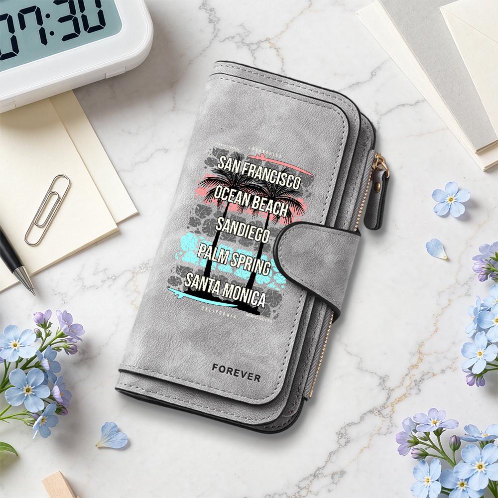 Vintage Printed Long Wallet with Multi Card Slots Fashion Portable PU Leather Wallet for Daily Use