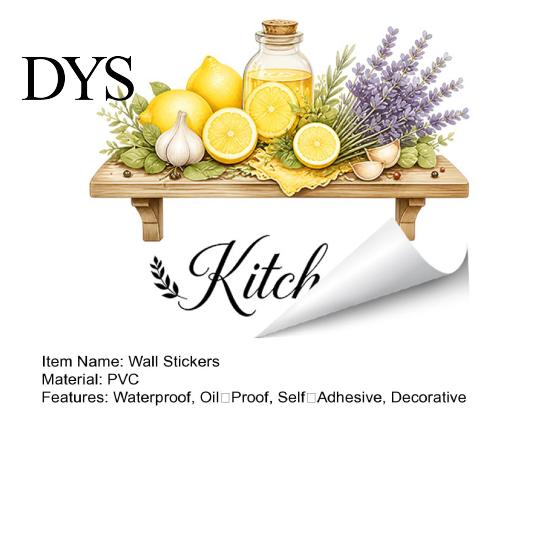 Nordic Style Wall Decor Watercolor Kitchen Stickers, Lemon Green Plant Teapot Self?Adhesive Decals, Peel Stick Mural Waterproof Stove Stickers