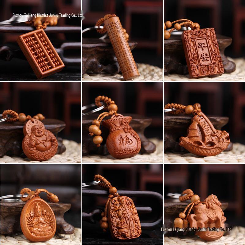 Peach Wood Qi Nan Car Keychain Pendant - Safe Trip Gift for Women
