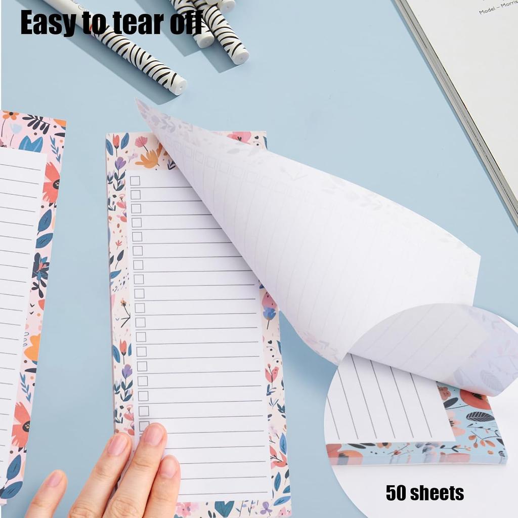 Koogel Magnetic Fridge Notepads, Floral Design, 4 Pack 200 Sheets Grocery List Notepad, 70g Premium Paper, Tear-Off Sheets, Perfect for Daily