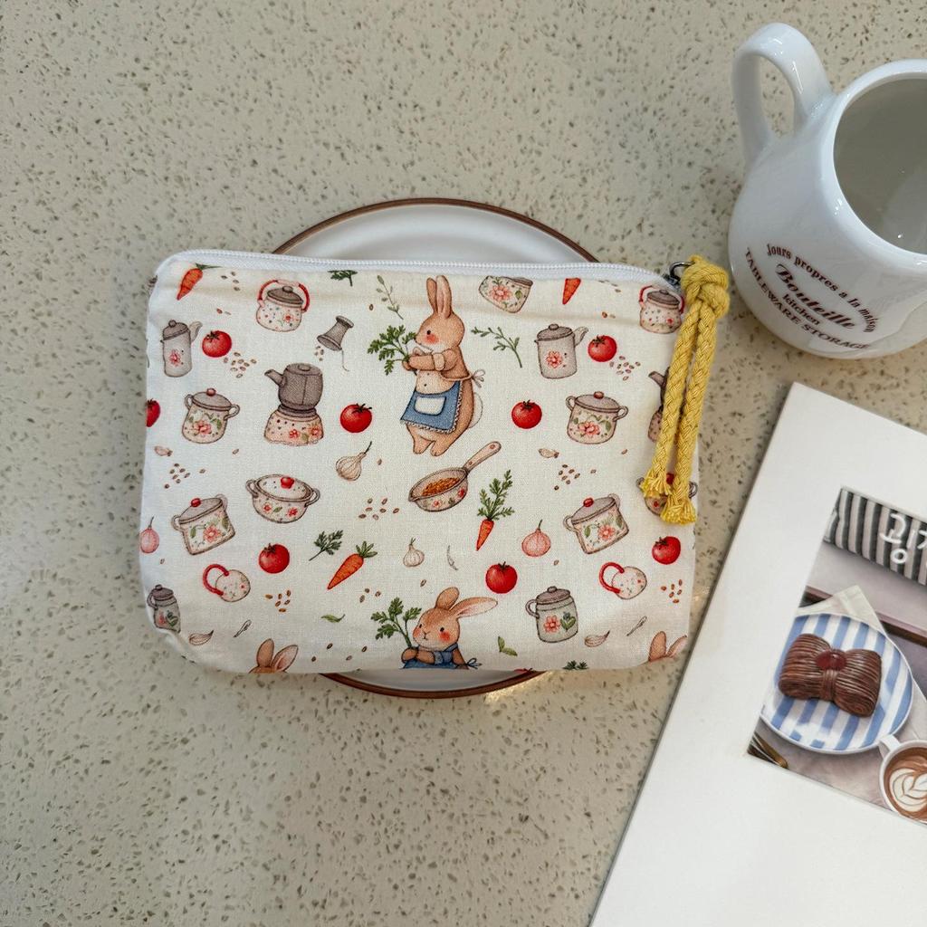 Adorable Blue Cartoon Makeup Bag: Mini Pure Cotton Coin and Earphone Pouch, Lipstick Carrier, Portable Storage.