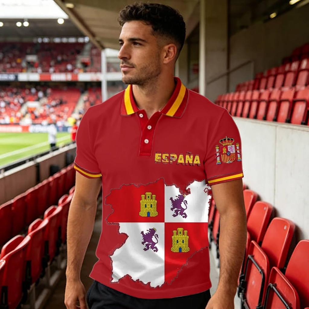 Men's Classic Polo Shirt Spanish Football Inspired Design Bullfighter and Bull Graphic Short Sleeve Casual Fit Top