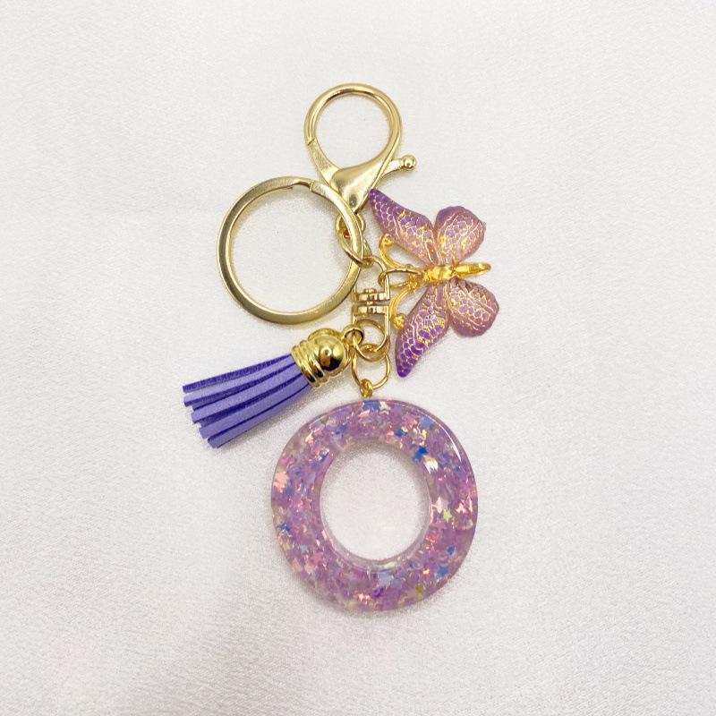 26-Letter Alphabet Resin Keychain with Star Sequins & Tassel Charm