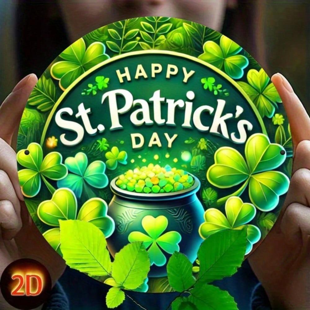 St. Patrick's Day Shamrock Iron Tin Sign Wall Art Round Metal Decor Home Bar Cafe