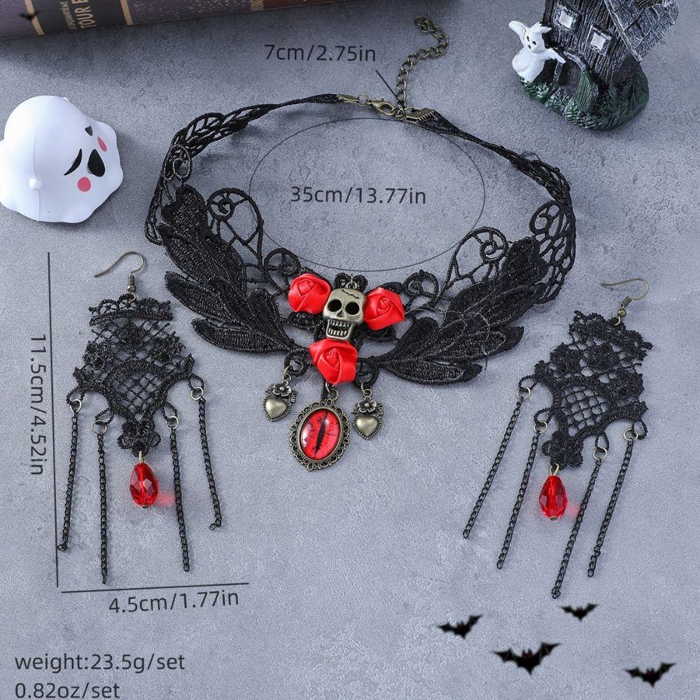 Bracelet Halloween Necklace Exaggerated Gothic Earrings Lace Flower Jewelry Set Halloween Costume