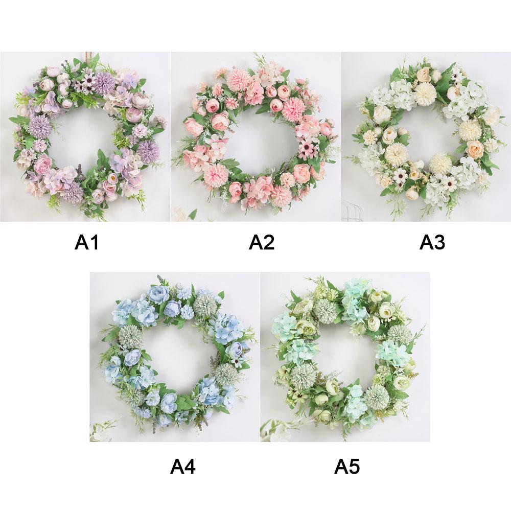 Artificial Front Door Wreath 15.7in Eye Catching Peony Hydrangea Flower Wreath for Home Party Wedding Decor Lake Blue
