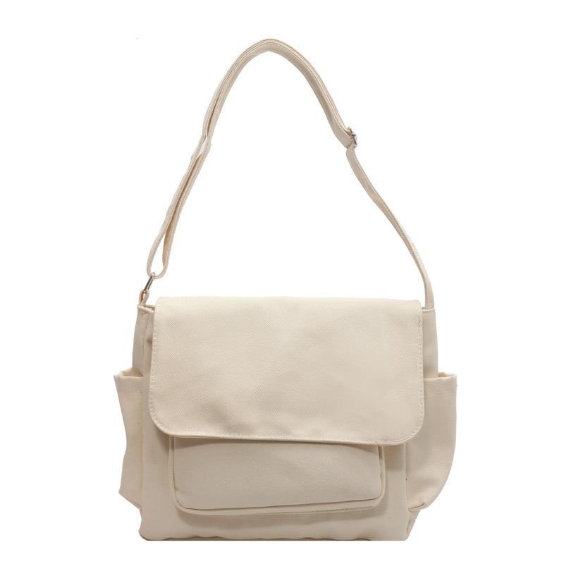 Ins Korean Style Simple Solid Color Versatile Japanese Messenger Bag Bag Shoulder Canvas Bag Male and Female Students Class Mailman Bag