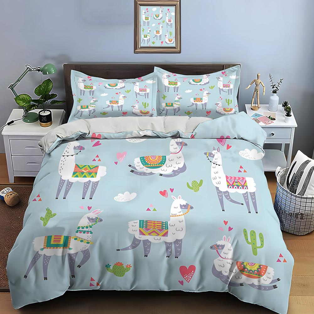 Cute Cartoon Llama Alpaca Print Bedding Set Duvet Cover 1 Duvet Cover 2 Pillowcases Adult And Children Bedding Set Luxury Gifts