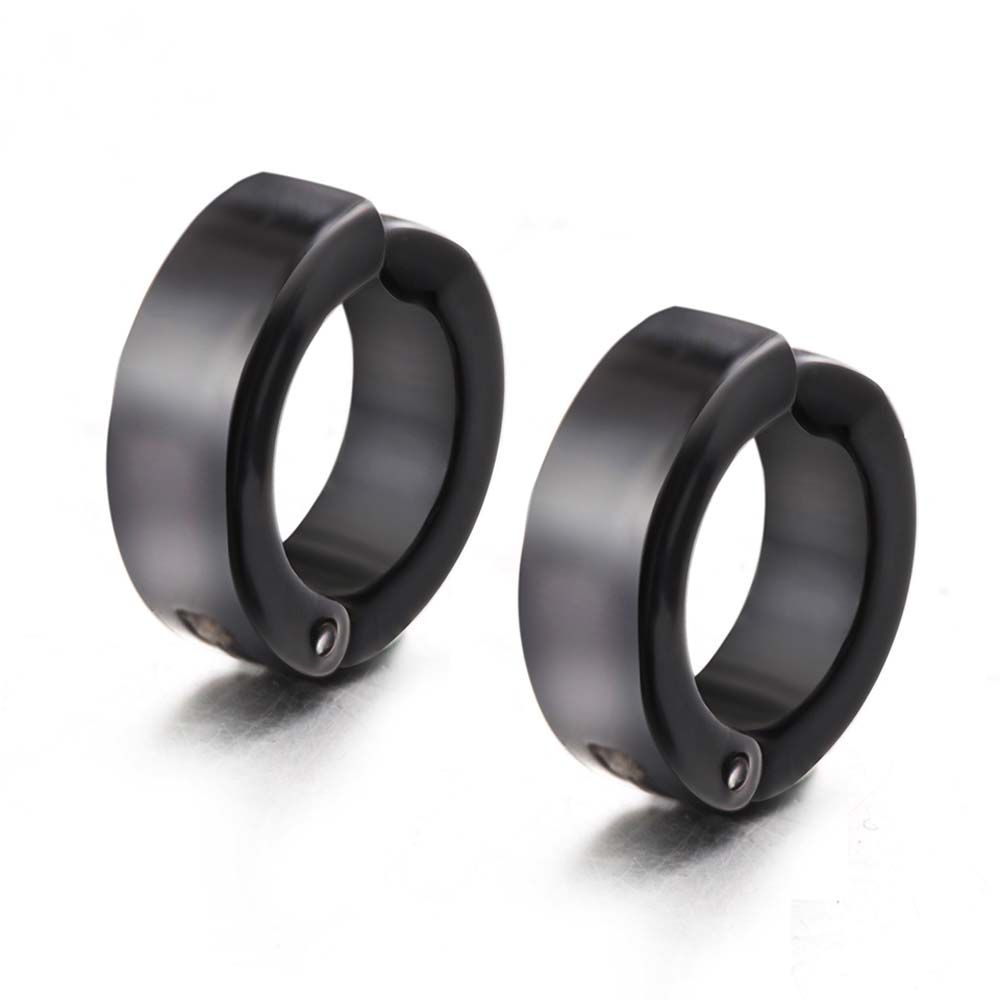 Men Street Round Geometric Circle Stainless Steel Ear Clip Ear Cuff Jewelry Hoop Earrings