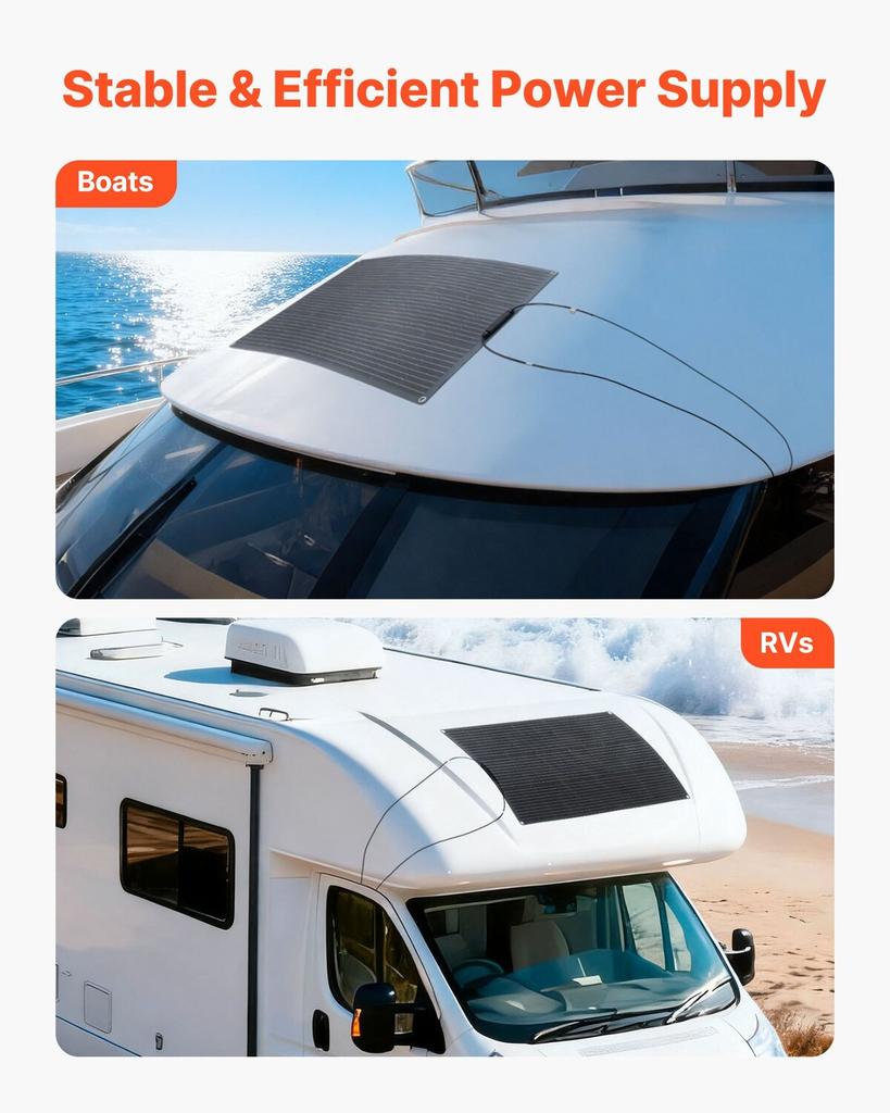 Flexible Solar Panel, 100W Semi-Flexible Bendable Monocrystalline Solar Panel, 23% Efficiency Mono Off-Grid Charger with MC4 Output, IP67 Waterproof