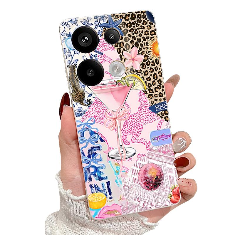 Pink Goblet Bowknots Disco Ball Pattern Case For Xiaomi Redmi Note 14 13 Pro 5G 4G 12 11 Funda Xiaomi 14T 13T 11T Pro Leather Texture Silicone Cover