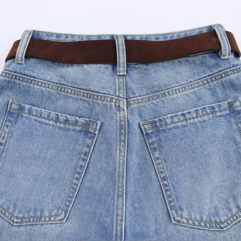 Kaslead New Arrival Women's Clothing Fashion Style Fashion Minimalist with Belt High Waist Wide Leg Denim 6147067