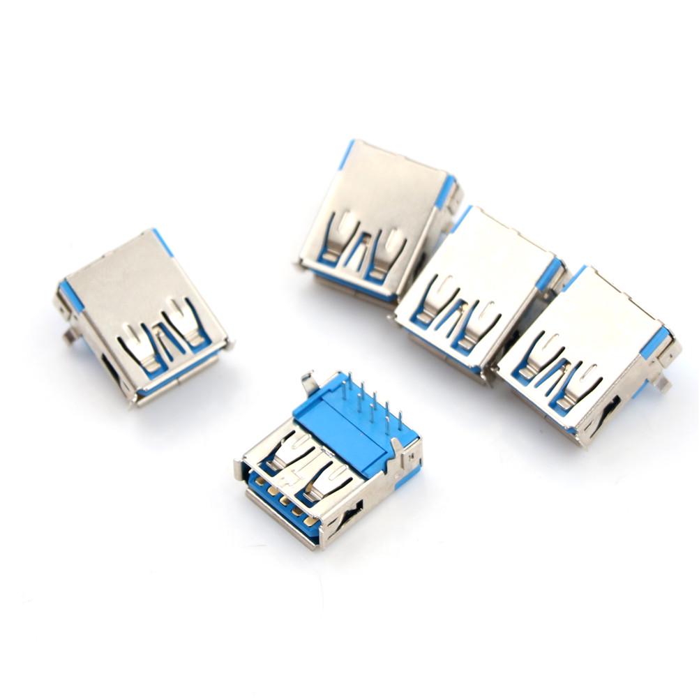 5Pcs USB 3.0 Type A Female Right Angle 9Pin DIP Socket PCB Solder Connector BC