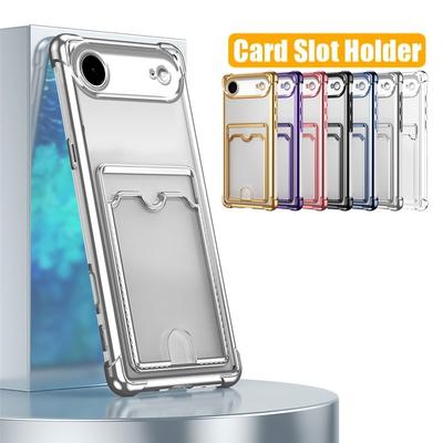 Verchromte Stoßfeste Klarsichthülle für iPhone 17 Air 17 Pro Max 16 Plus 15 14 13 12 Mini 11Pro Brieftasche Kartenfach Halter Weiche Silikonabdeckung