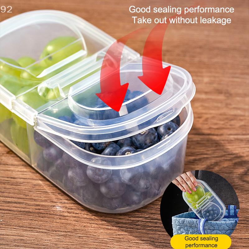 Tanque Selado Multifuncional de Plástico para Grãos Alimentícios de Cozinha com Tampa de Compartimento Duplo Caixa de Armazenamento Fresco para Geladeira de Cozinha