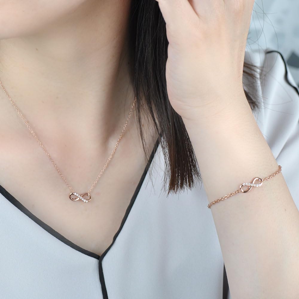 Pinky and Diane Silver Pink Gold Plated Bracelet with Infinity Cubic Zirconia (VBLPD53224)