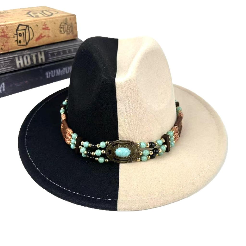 European And American Top Hat Women'S Literary And Retro Ethnic Style Jazz Hat Retro Decorative Lace-Up Men'S Denim Hat