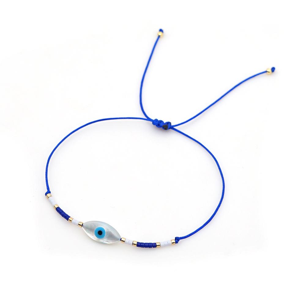 Niche Ethnic Style Miyuki Seed Bead Bracelet: Deep Sea Blue Eye Shell Lucky Braid