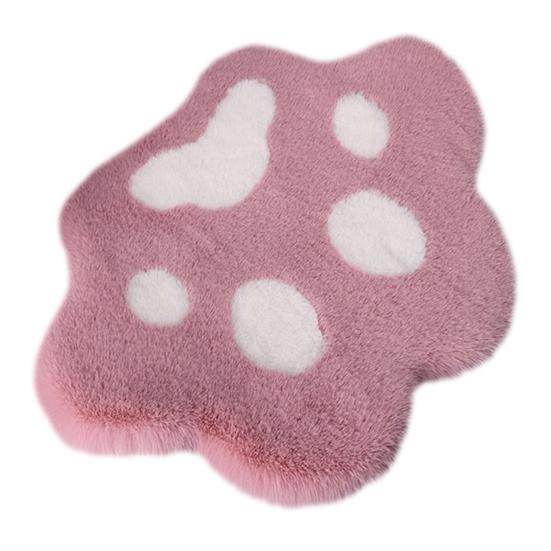 Plush Cat Paw Rug Fluffy Cute Kitten Paw Shape Floor Mat Cozy Furry Anti-Slip Bedroom Rug for Living Room Nursery Playroom Decor