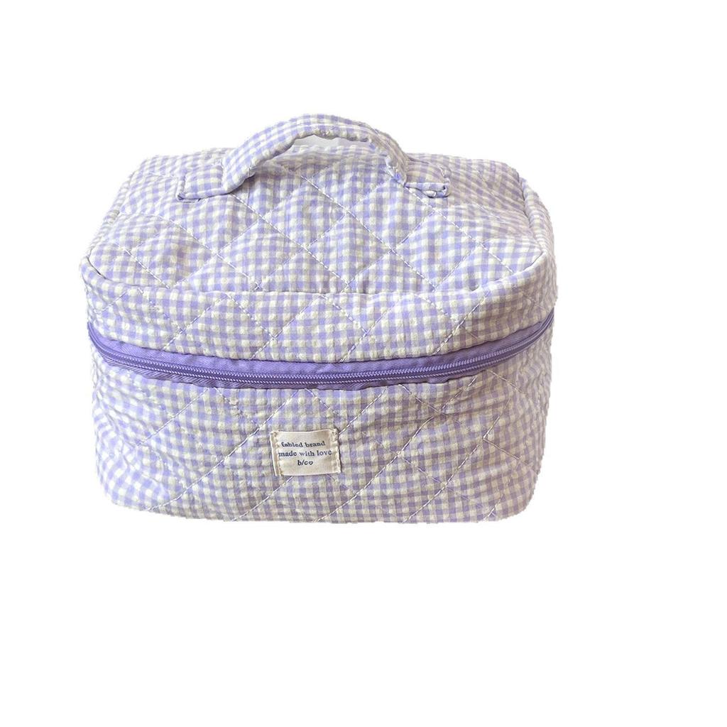 Berry Plaid Makeup Bag: Large Capacity, Portable Toiletry Organizer for Travel
