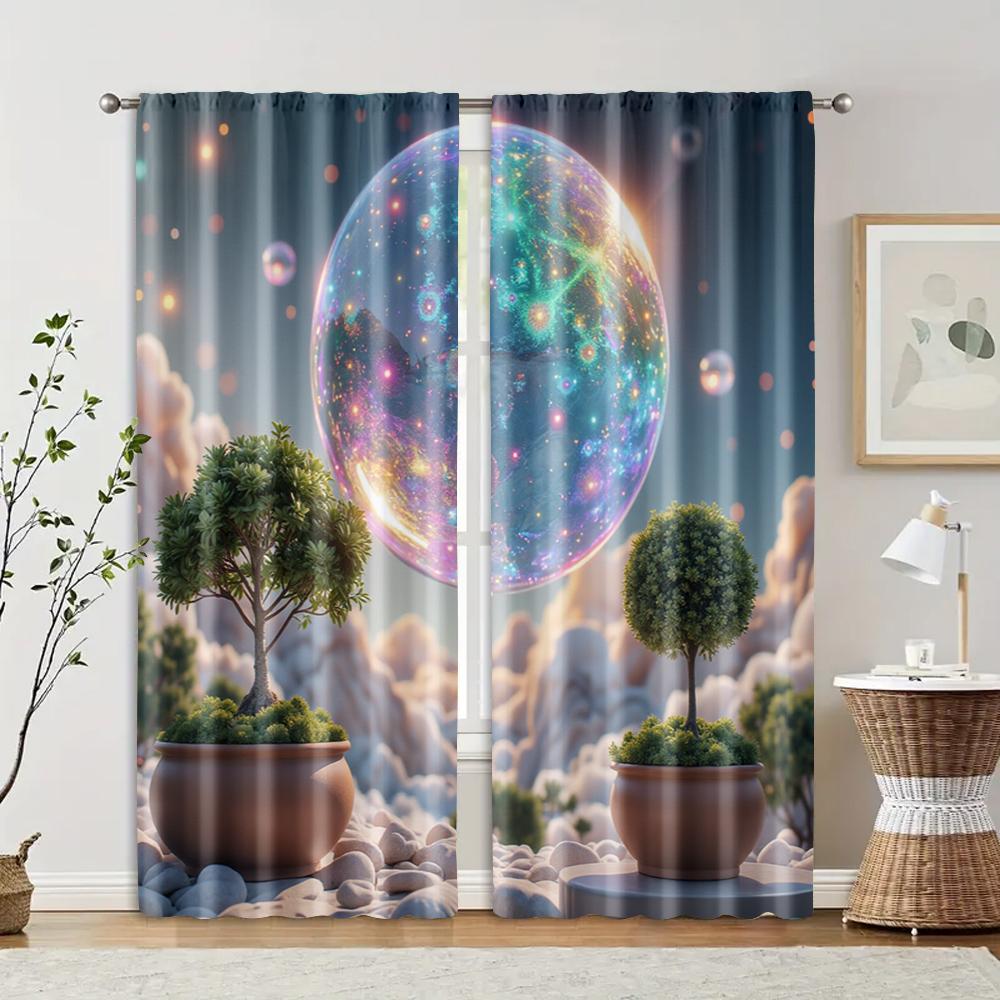 

2 шт., фильтрующие шторы (исключая удилища, неподвижный, без батареек) Фантастический мир для использования в спальнях и гостиных 29x65in(75x166cm)