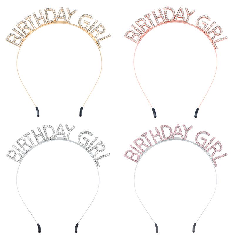 European & American Rhinestone Birthday Girl Headband: Alloy Party Gift