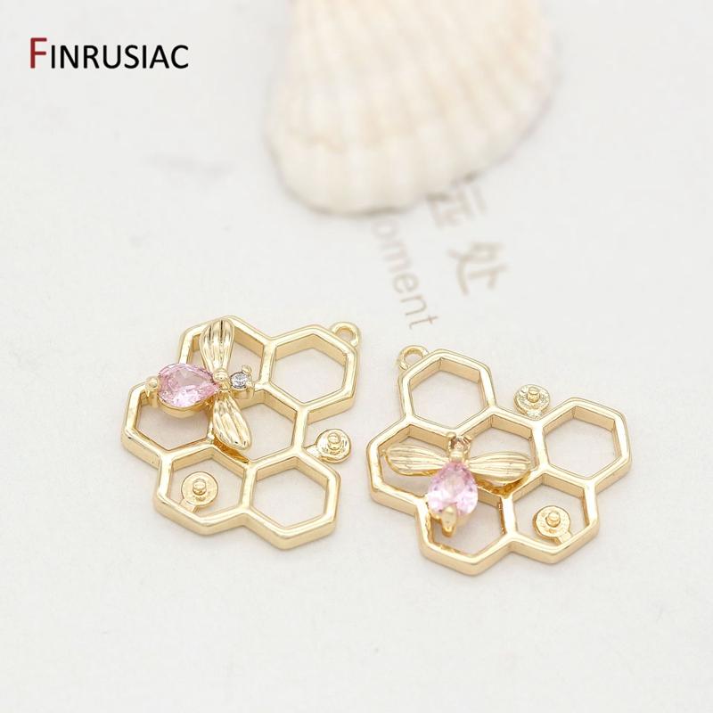 14K Gold Plated Brass Inlaid Zircon Honeycomb Pendant Heart Sun Charms For DIY Handmade Necklace Jewelry Making Accessories