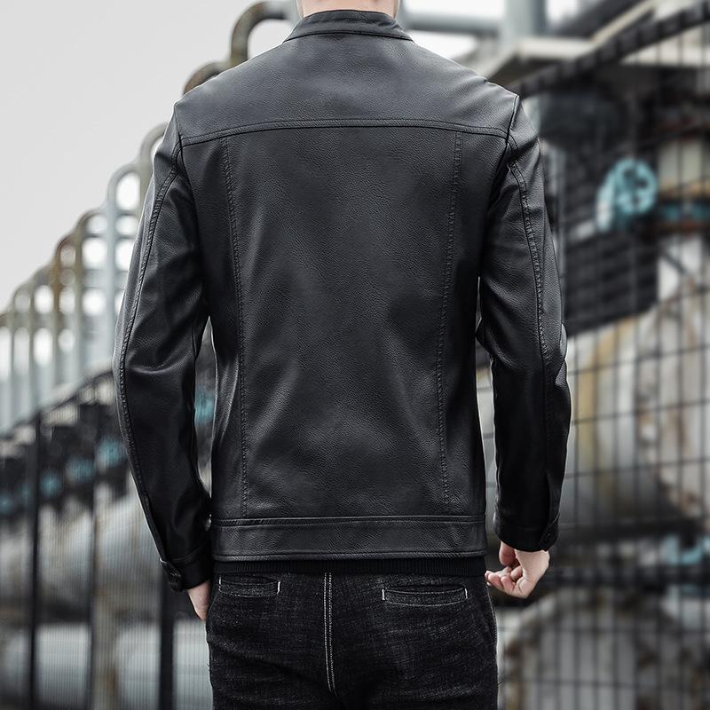 Autumn and winter men's locomotive leather jacket new stand-up collar slim-fitting handsome youth casual PU leather top
