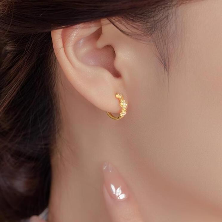 S925 Sterling Silver Zirconia Flower Hoop Earrings, Women's Korean Style, Summer New, Exquisite and Niche Design.