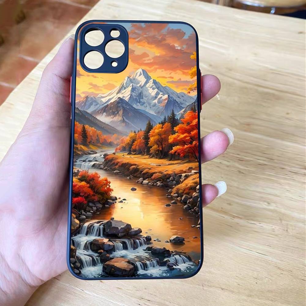 Landscape Painting Shockproof For iPhone X XR XS 11 12 13 14 15 16 pro Mini MAX transparent Matte Phone Case