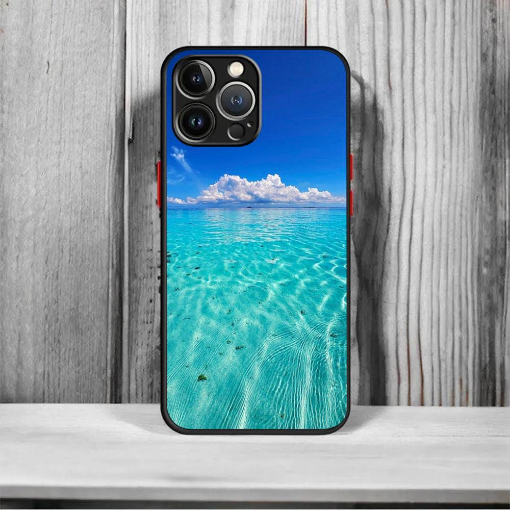 Sea blue Sky beach frosted Shockproof For iPhone 16 15 11 12 13 14 Pro Max X XSMAX Mini Phone Case