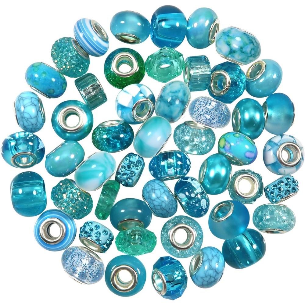

10/25/50 шт. Ассорти из европейских бусин из смолы, зеленые бусины-разделители с большим отверстием, стразы, бусины для поделок, браслеты, подвески, изготовление ювелирных изделий своими руками 50pcs синий