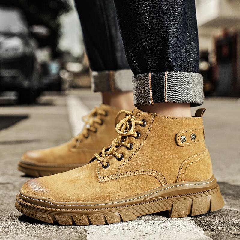 2025 Genuine Leather Ankle Boots Mens Outdoor Comfortable Yellow Boots with Classic Design High Top Men Casual Shoes