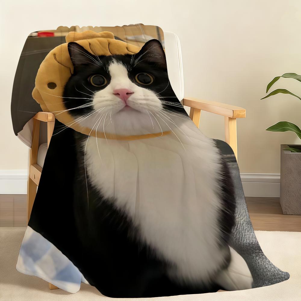 Kawaii black white cat pattern Blanket Soft Throw Blanket for Home Bedroom Bed Sofa Picnic Travel Office Rest Cover Blanket Gift