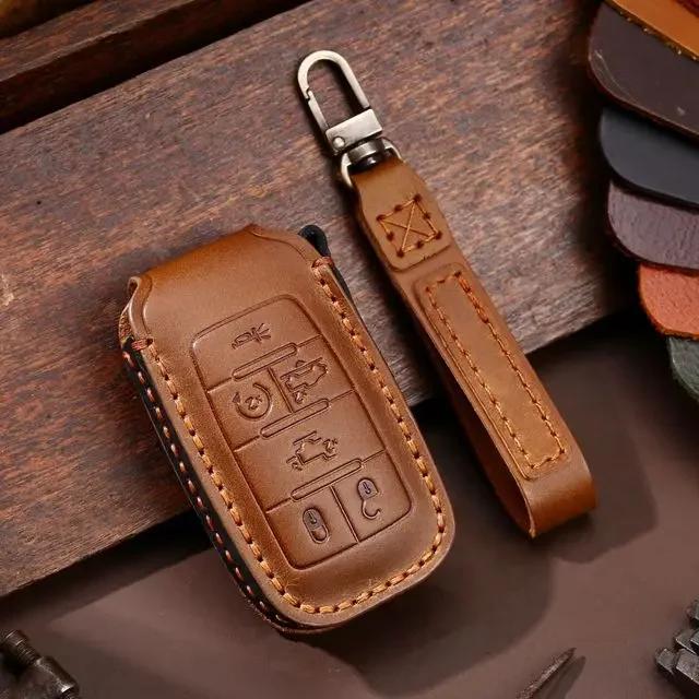 

Luxury Leather Car Key Case Cover Fob Protector Keychain Holder Accessories For Gm Gmc Dodge Ram Dart Keyring Protective Shell