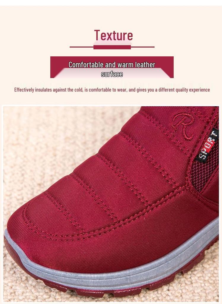 Women's Winter 2025 Fleece-Lined Cotton Slip-On Boots: Warm, Casual, and Comfortable for Moms and Seniors